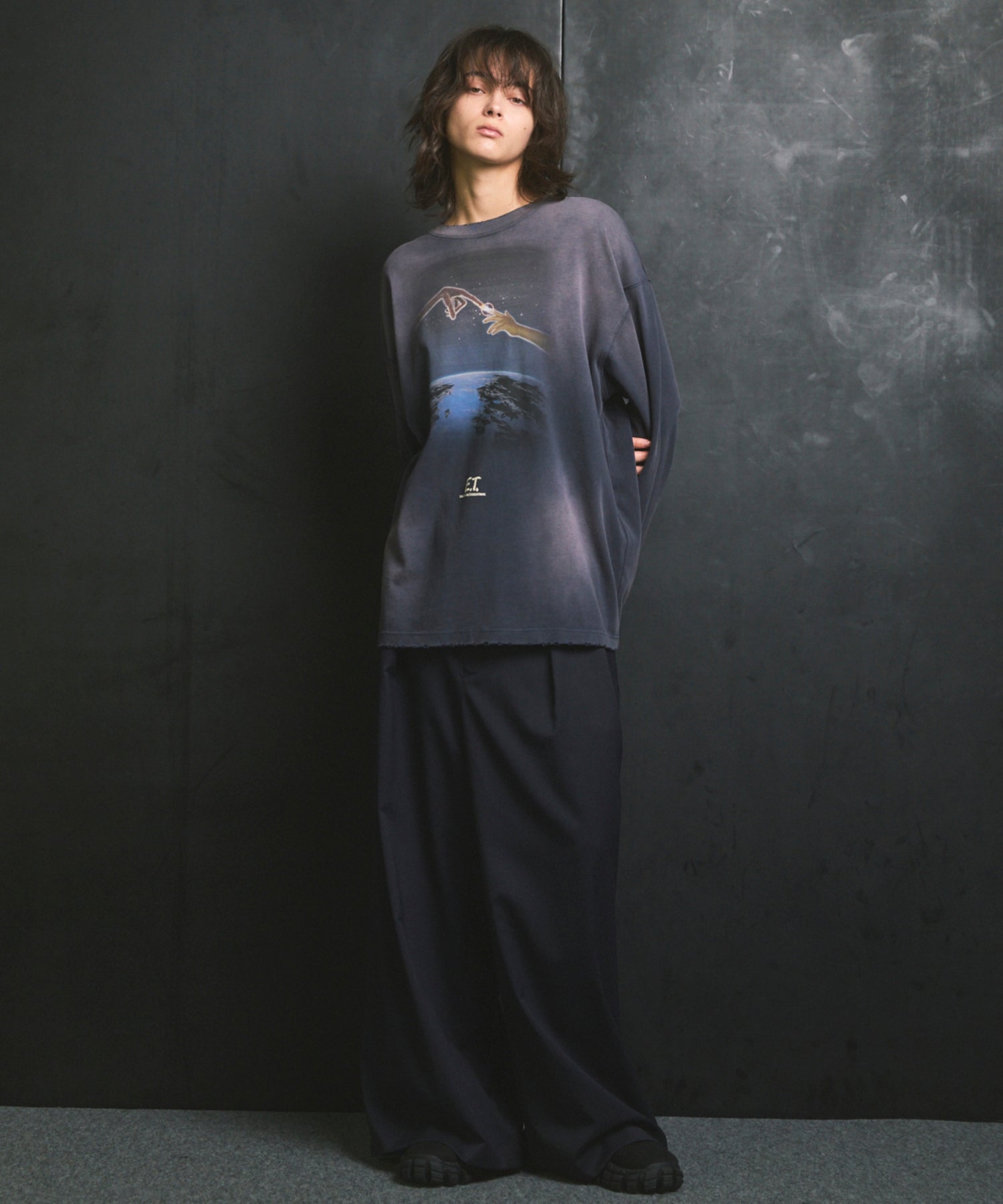 羊毛混合光滑的宽宽松裤子