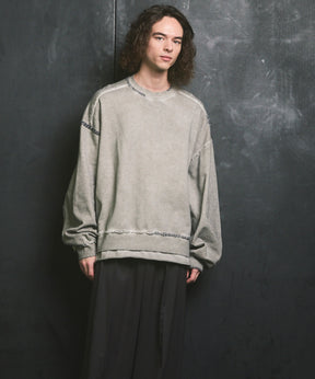 重量重量汗水绣花损伤超染色船员脖子套头衫