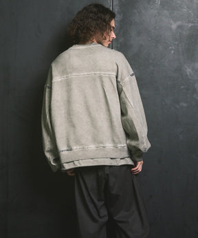 重量重量汗水绣花损伤超染色船员脖子套头衫