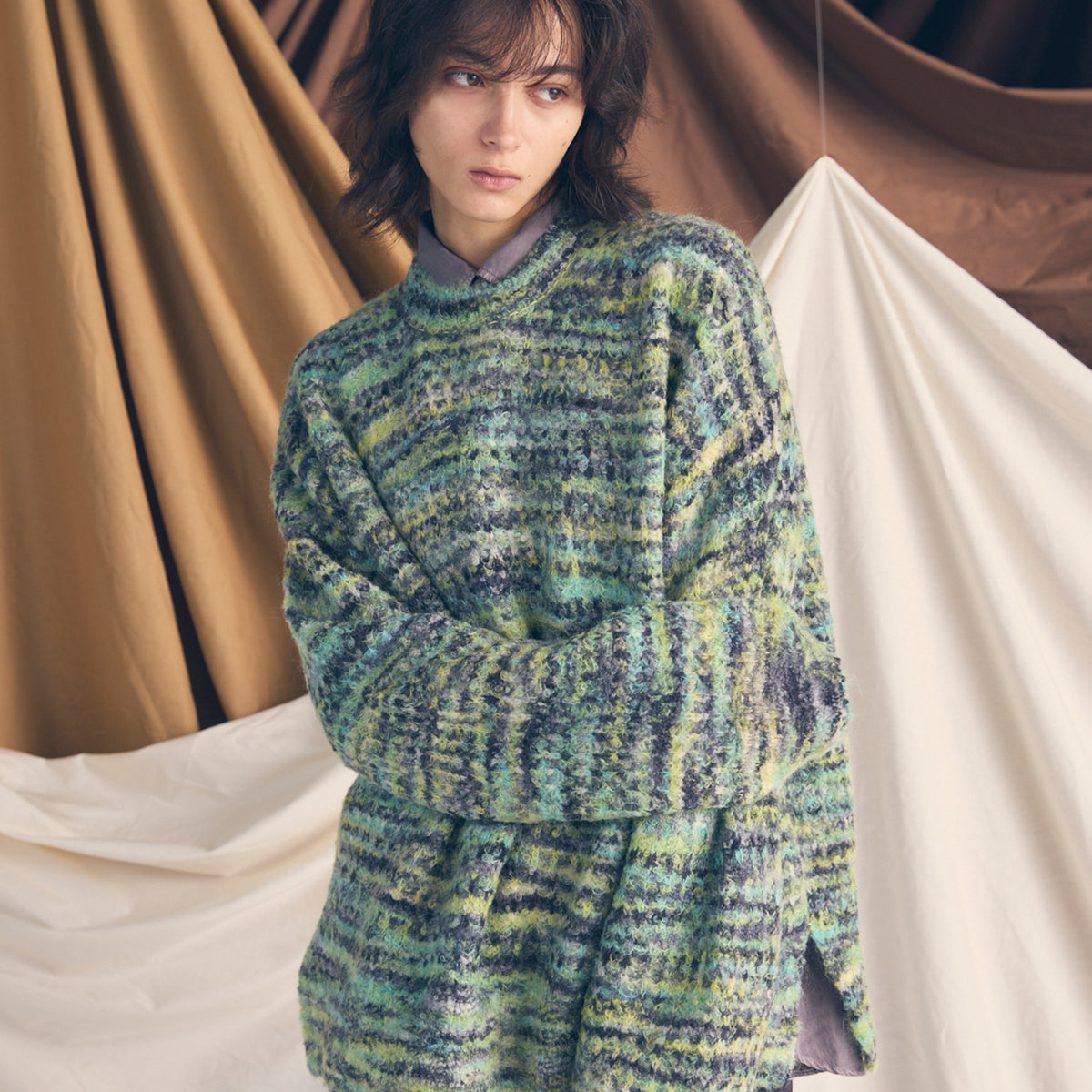 Italian Imported Yarn Prime-Over Crew Neck Pullover Knit