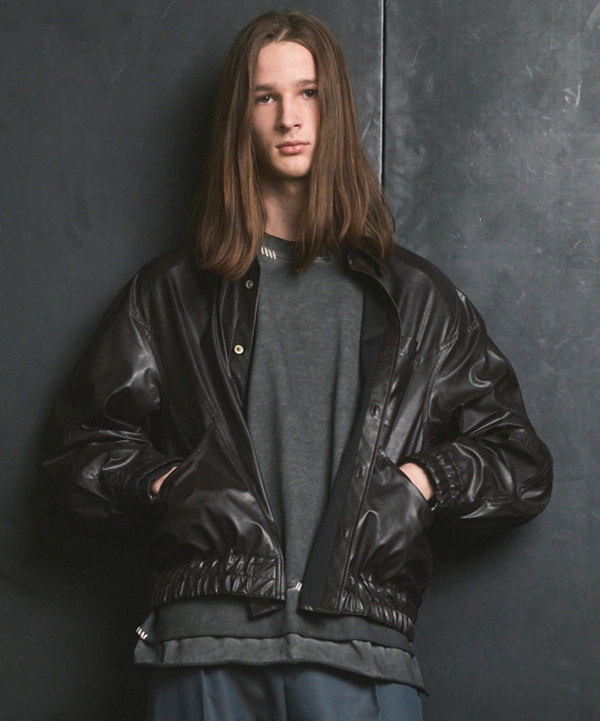 Curve Switching A Light Eco Leather Shirt