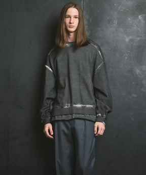 重量重量汗水绣花损伤超染色船员脖子套头衫