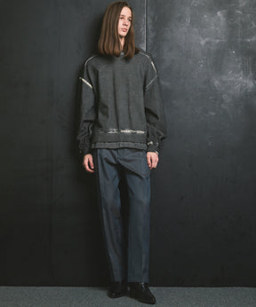 重量重量汗水绣花损伤超染色船员脖子套头衫