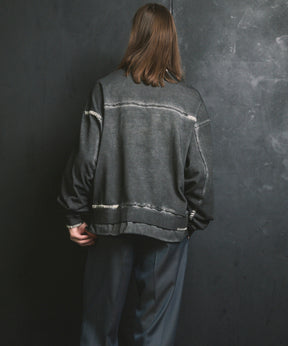 重量重量汗水绣花损伤超染色船员脖子套头衫