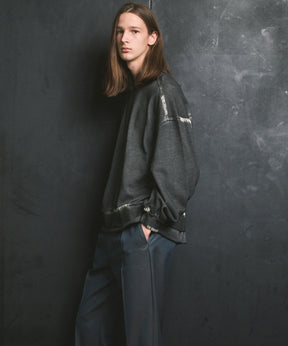 重量重量汗水绣花损伤超染色船员脖子套头衫