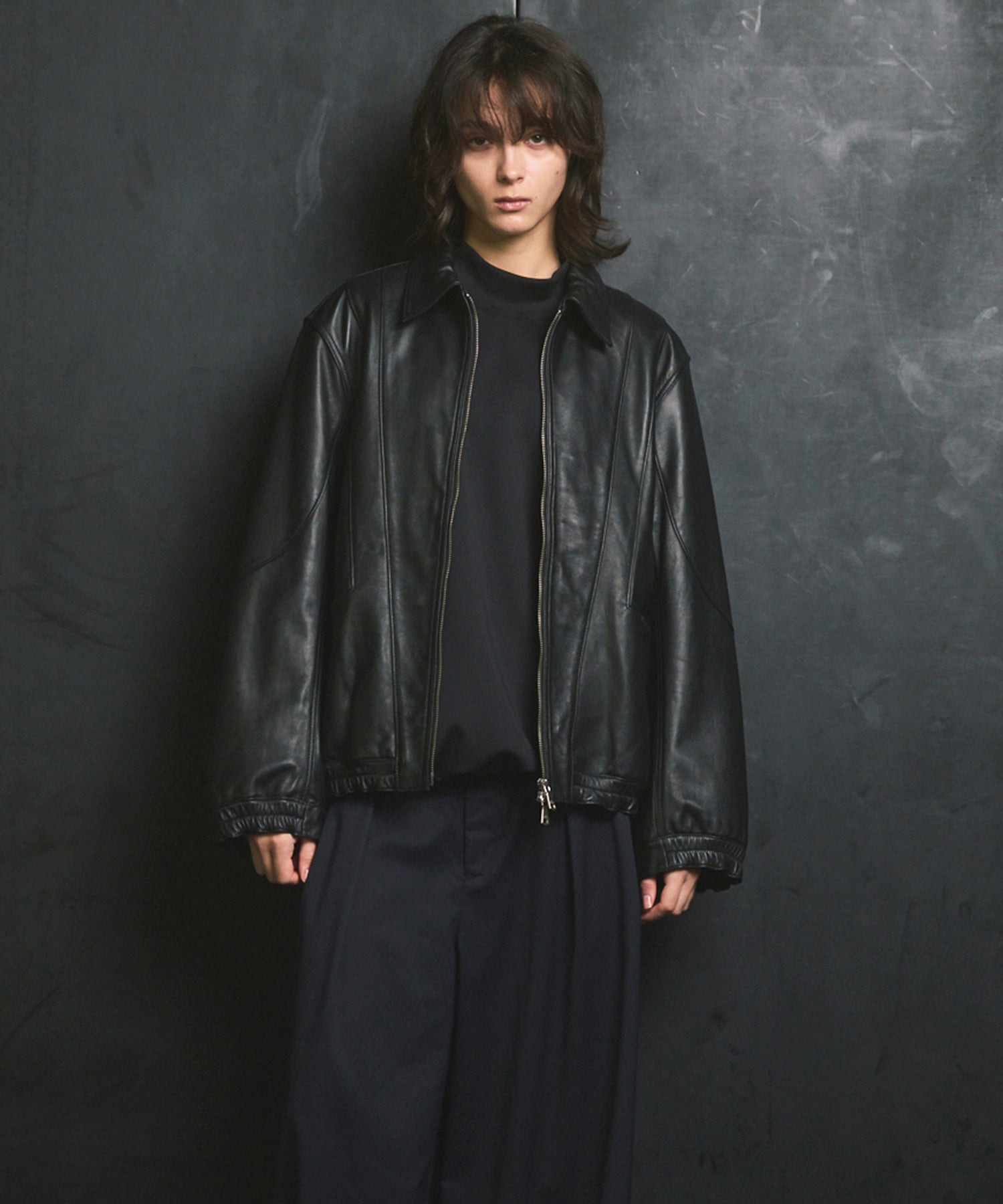 Sheep Leather Single Collard Blouson