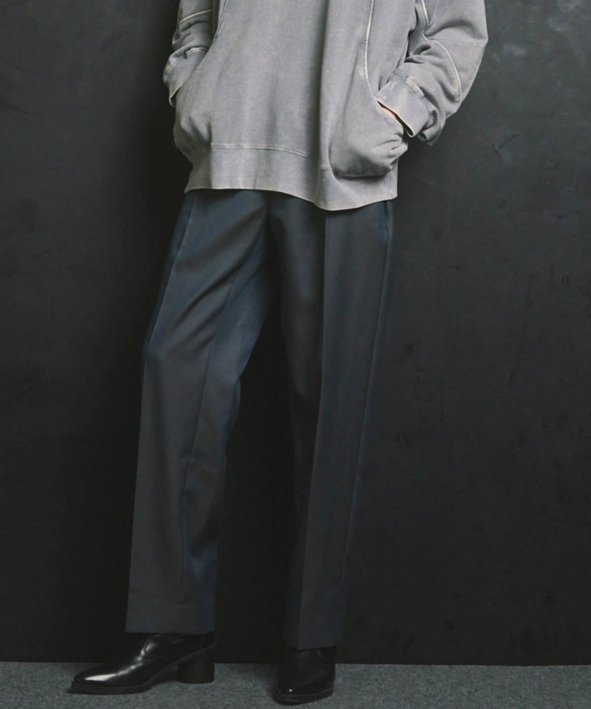 4 Colors Chambray Washable Wool One Tuck Straight Pants