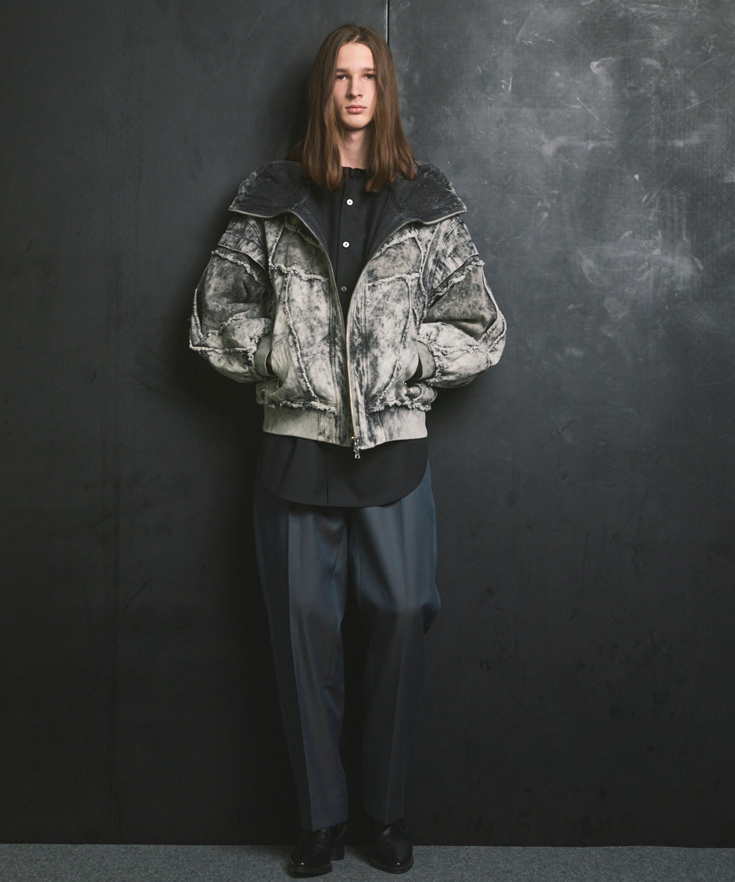 4 Colors Chambray Washable Wool Prime-Over Regular Collar Shirt Coat