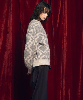 [25AW PRE-ORDER] Diamond Geometric Pattern Prime-Over Crew Neck Mohair Shaggy Knit Pullover