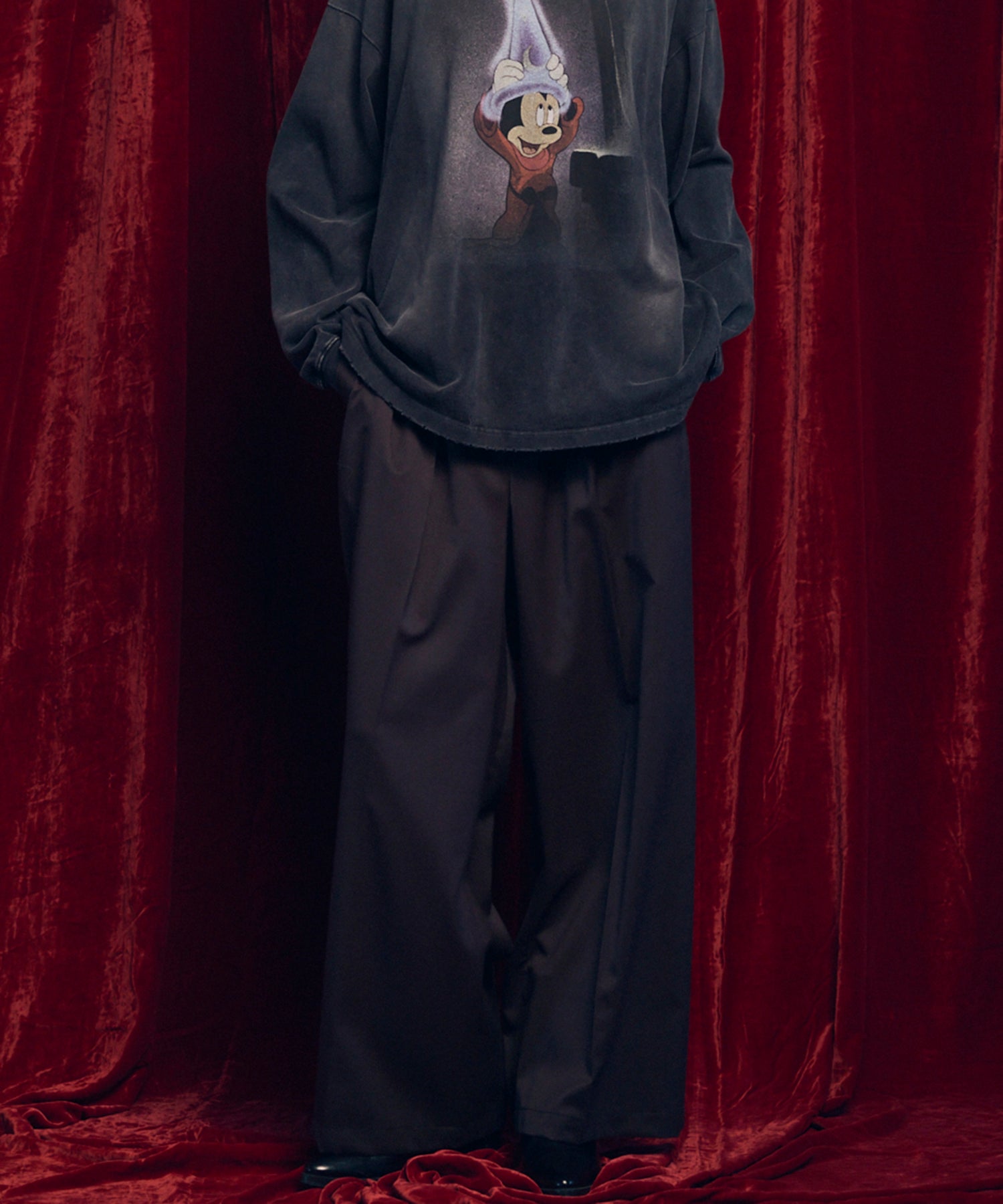 울 믹스 부드러운 연속 견인짜리 넓은 바지