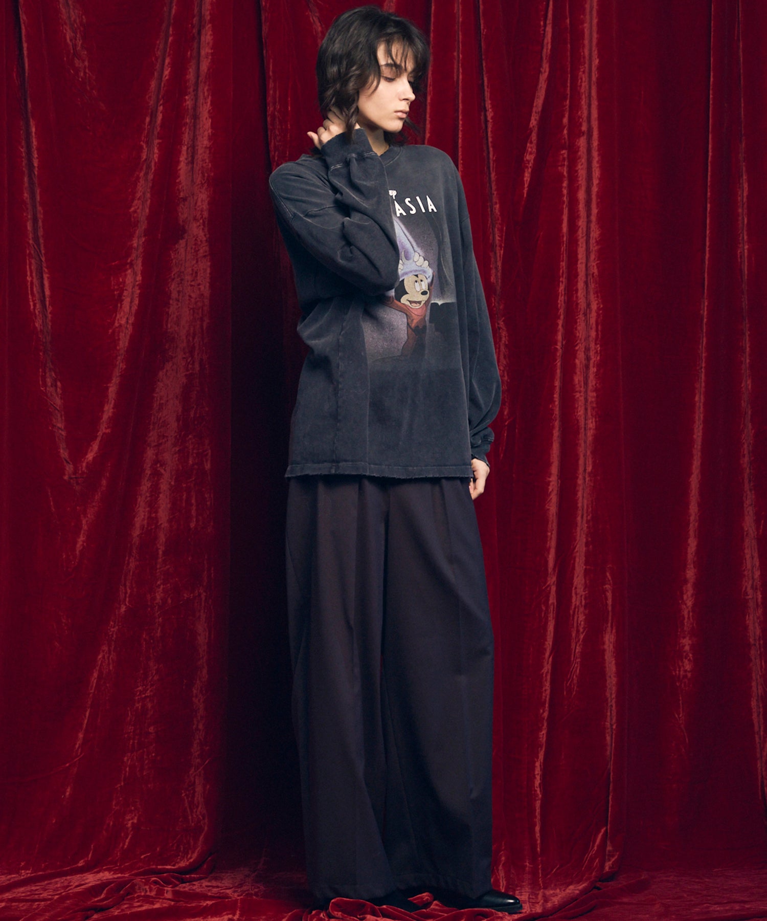 울 믹스 부드러운 연속 견인짜리 넓은 바지