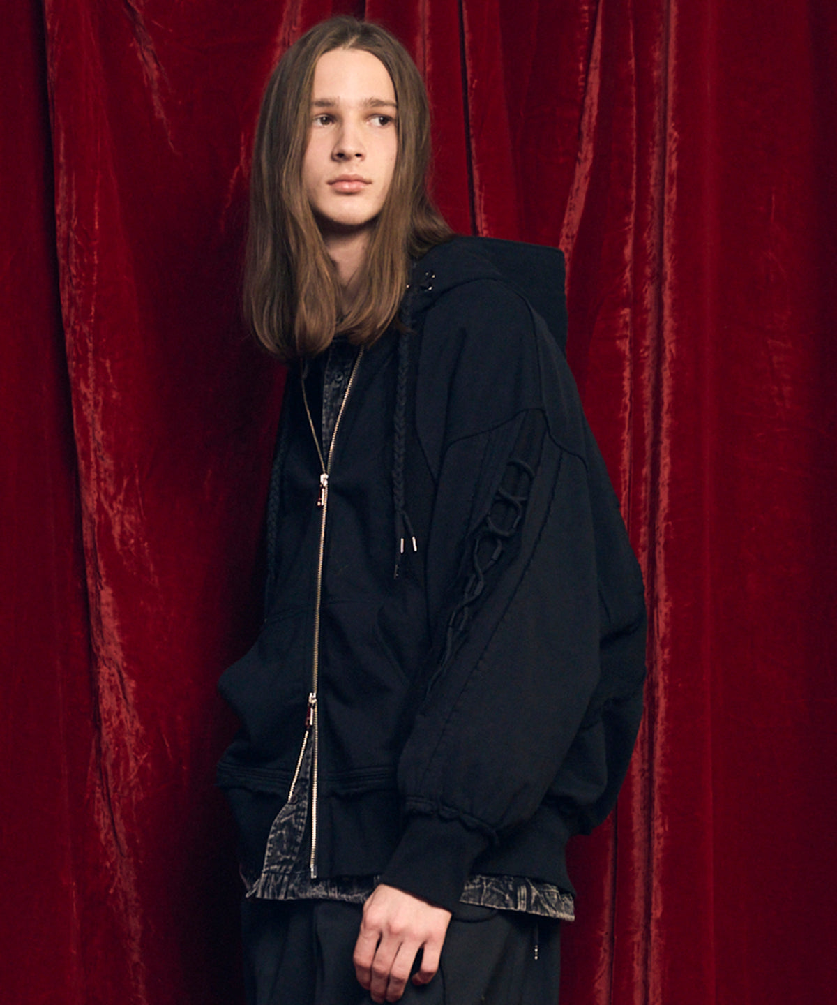 Waffle Switch Lace-up Sweat Prime-Over Zip Hoodie