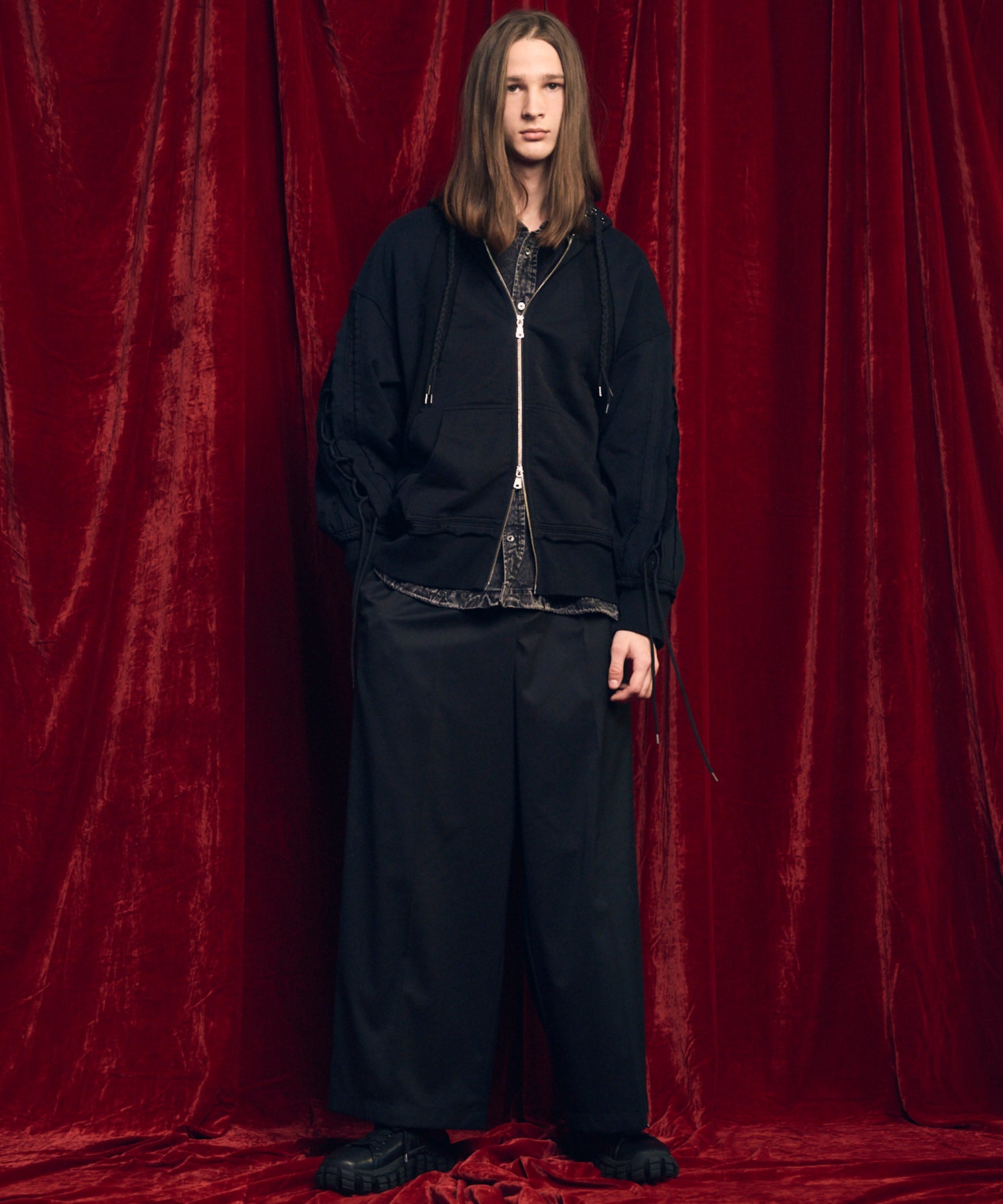 울 믹스 부드러운 연속 견인짜리 넓은 바지