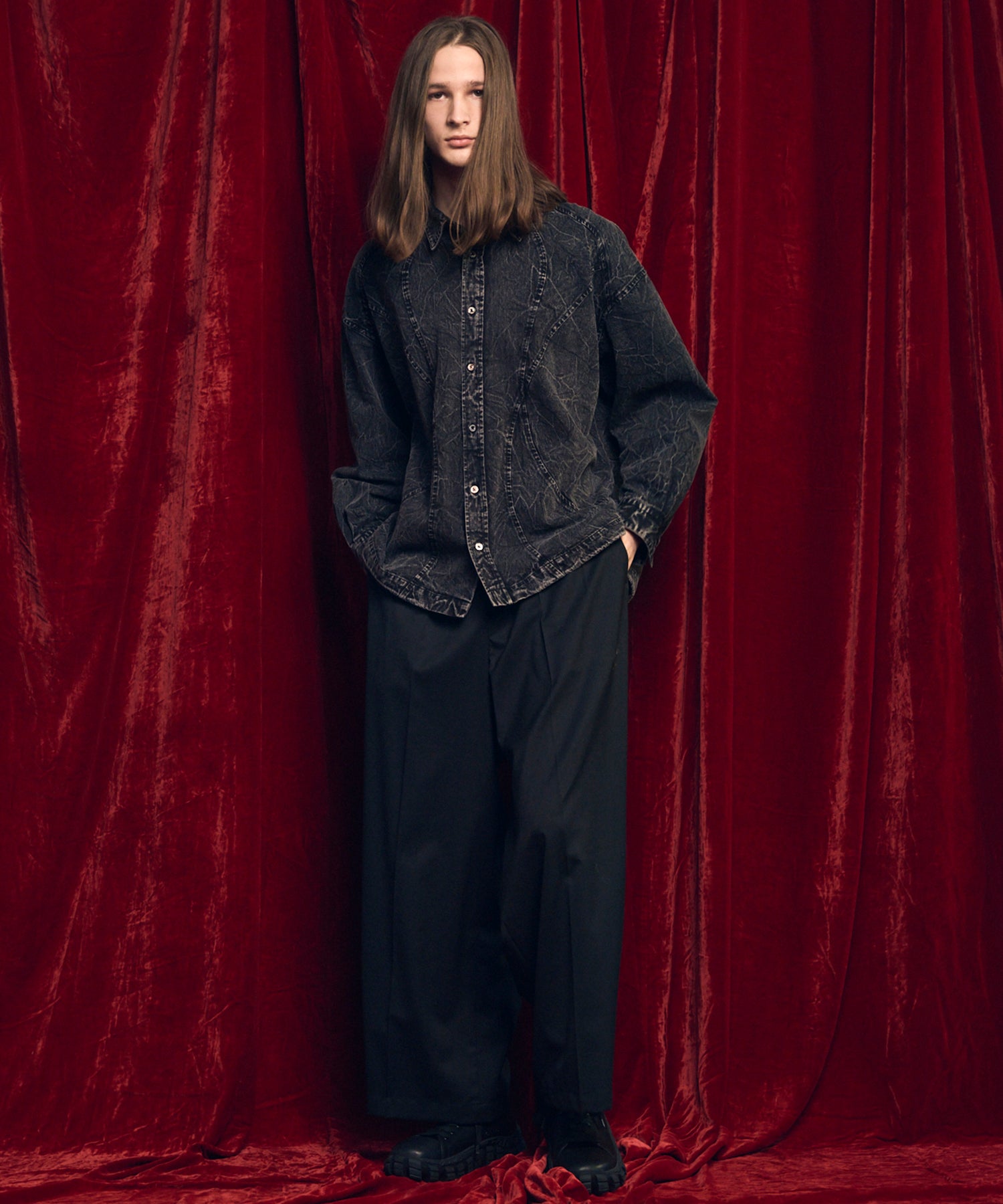 울 믹스 부드러운 연속 견인짜리 넓은 바지