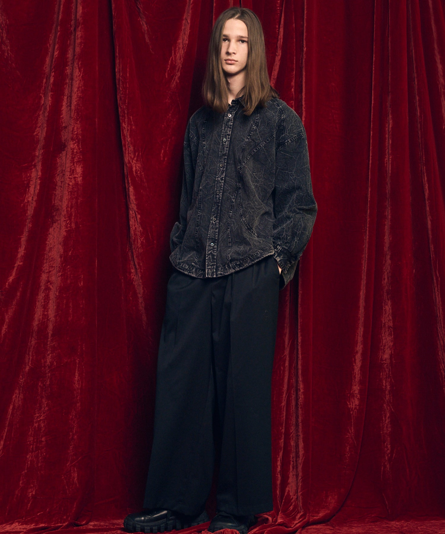 Denim Curved Switching Shirt Blouson