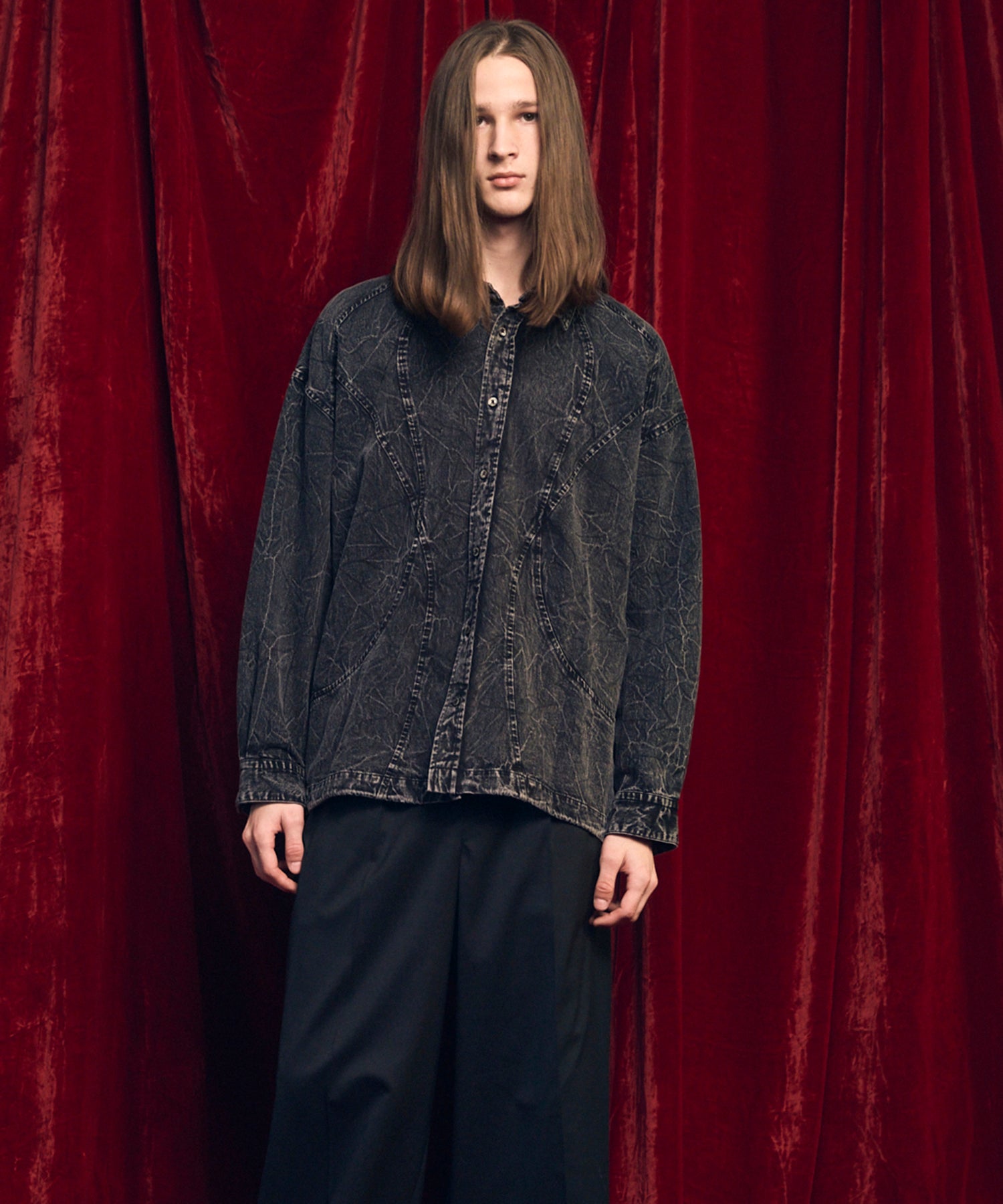 Denim Curved Switching Shirt Blouson