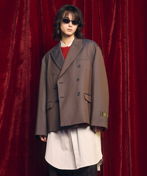 4种颜色Chambray可洗的羊毛峰峰翻领双胸夹克