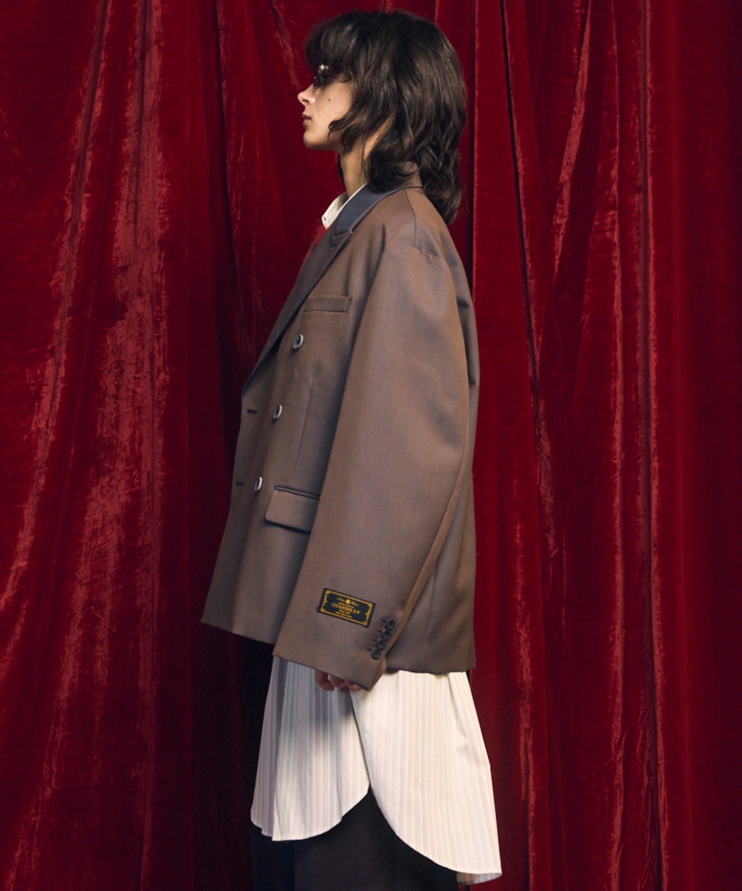 4种颜色Chambray可洗的羊毛峰峰翻领双胸夹克