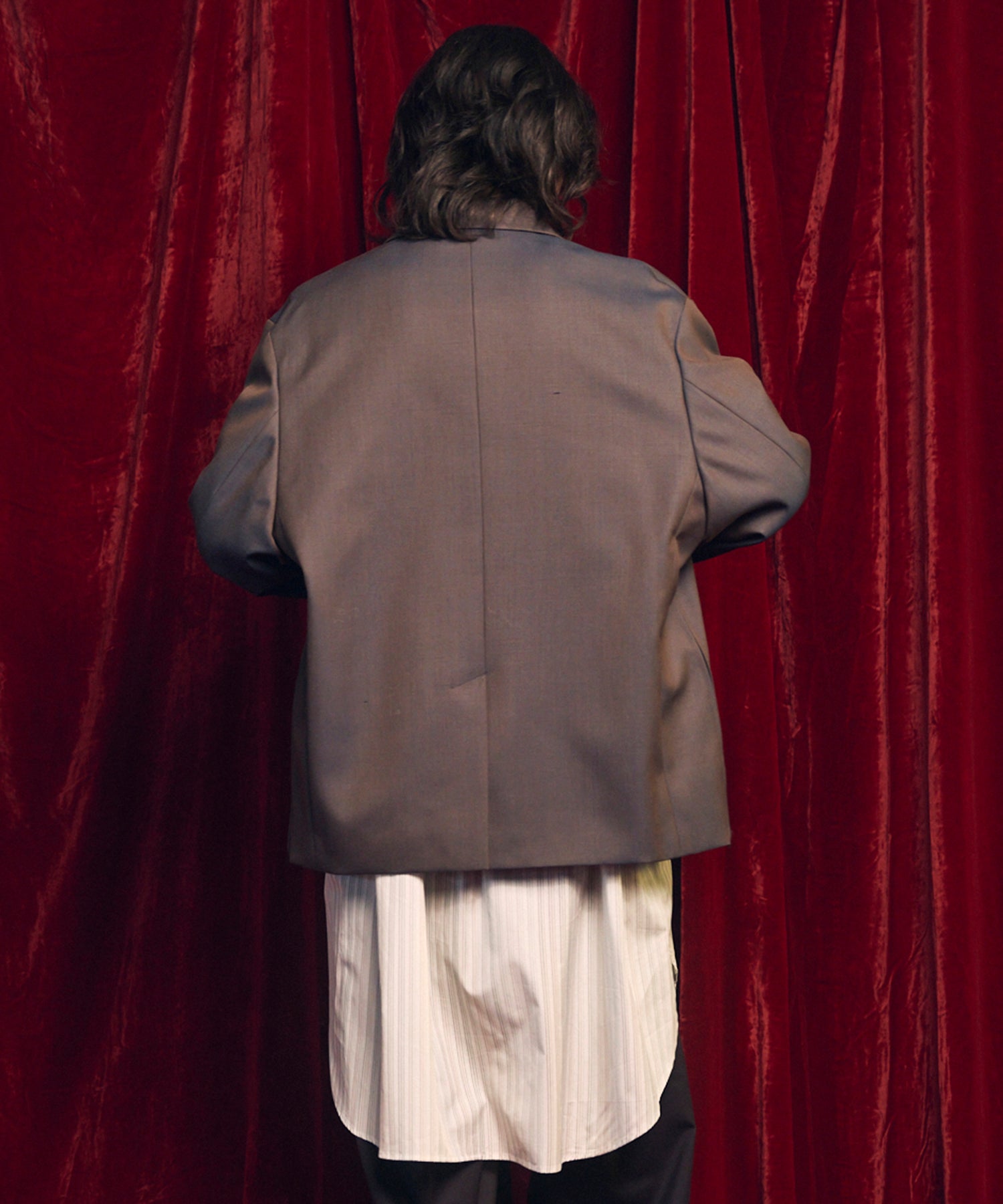 4种颜色Chambray可洗的羊毛峰峰翻领双胸夹克