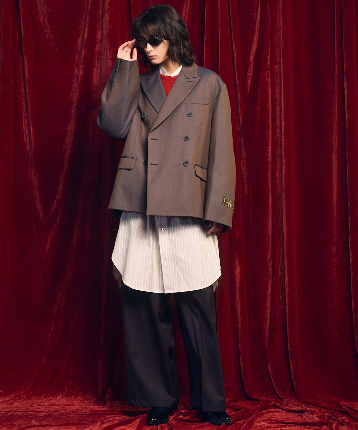 4种颜色Chambray可洗的羊毛峰峰翻领双胸夹克