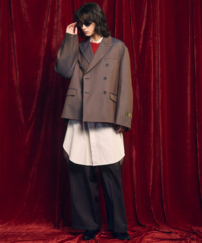 4种颜色Chambray可洗的羊毛峰峰翻领双胸夹克