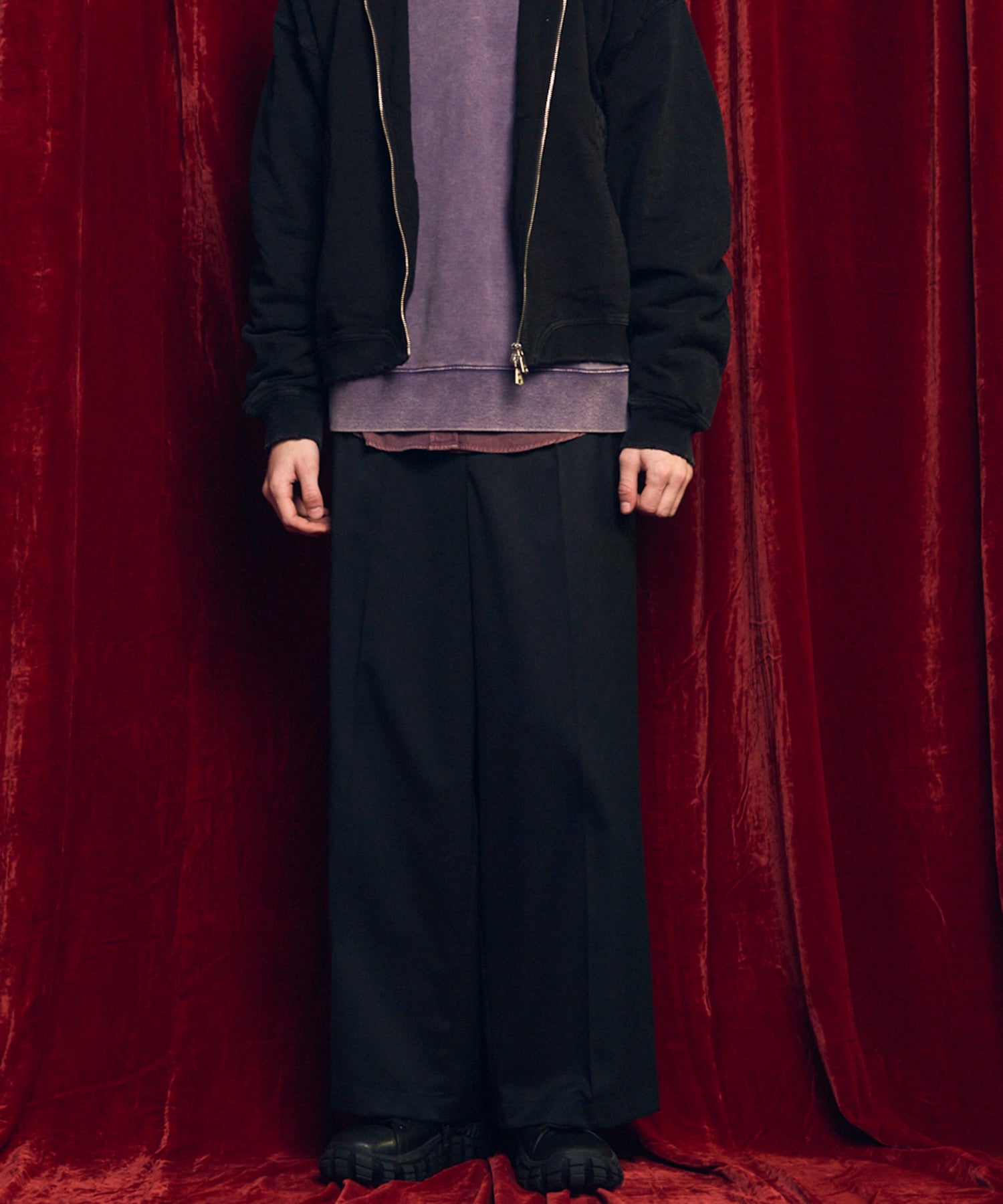 울 믹스 부드러운 연속 견인짜리 넓은 바지