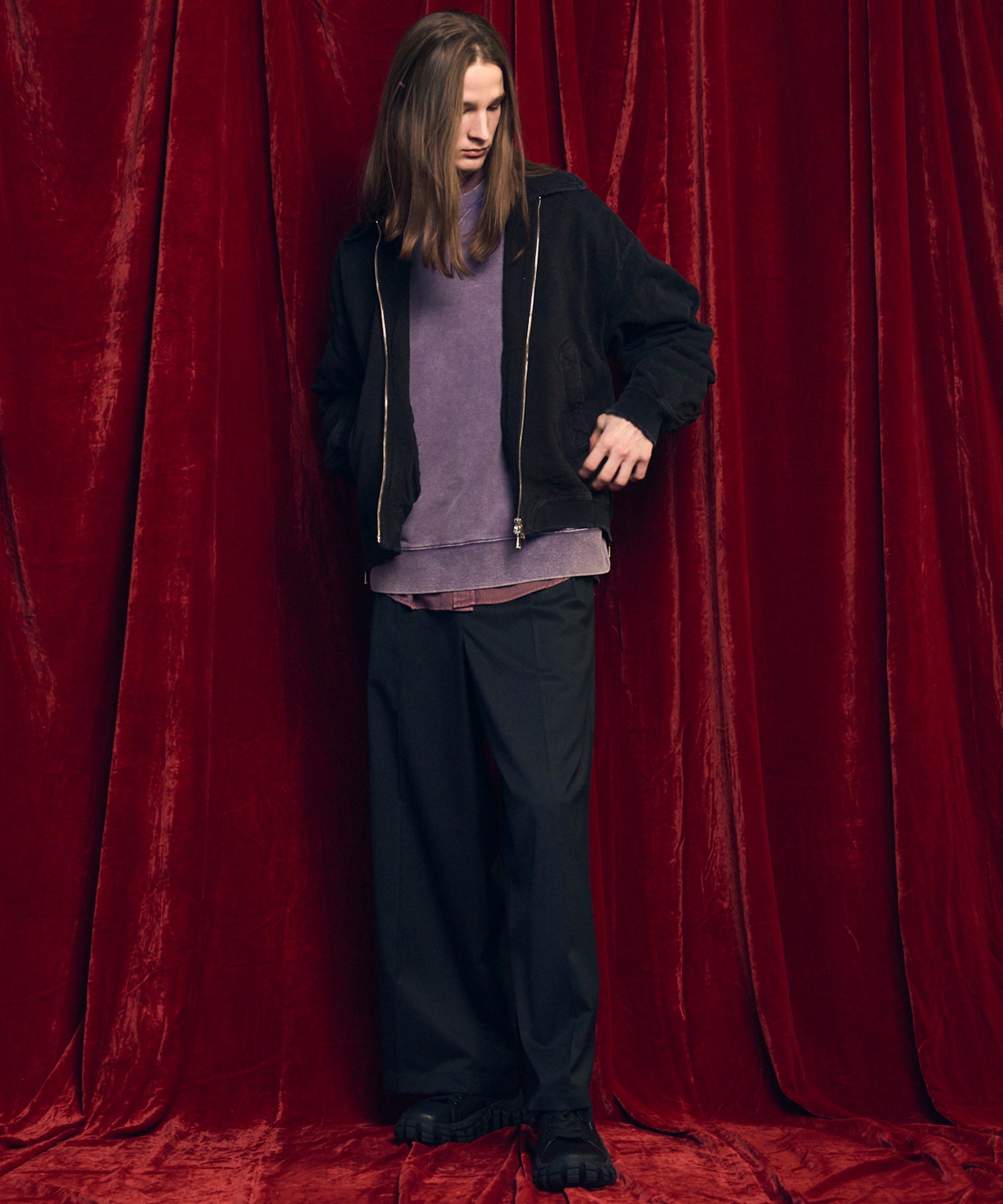 Prime-Over Chemical Over-Dye Sweat Zip Up Blouson