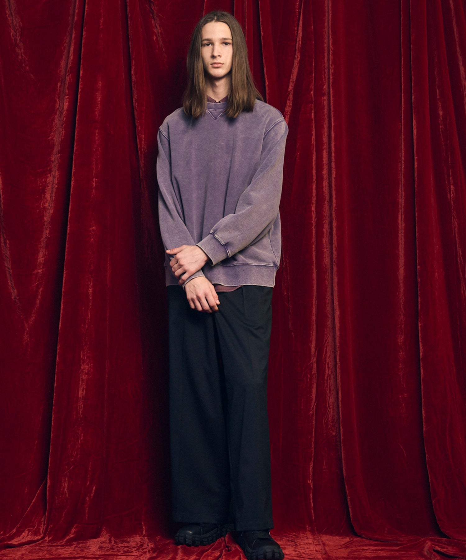 울 믹스 부드러운 연속 견인짜리 넓은 바지