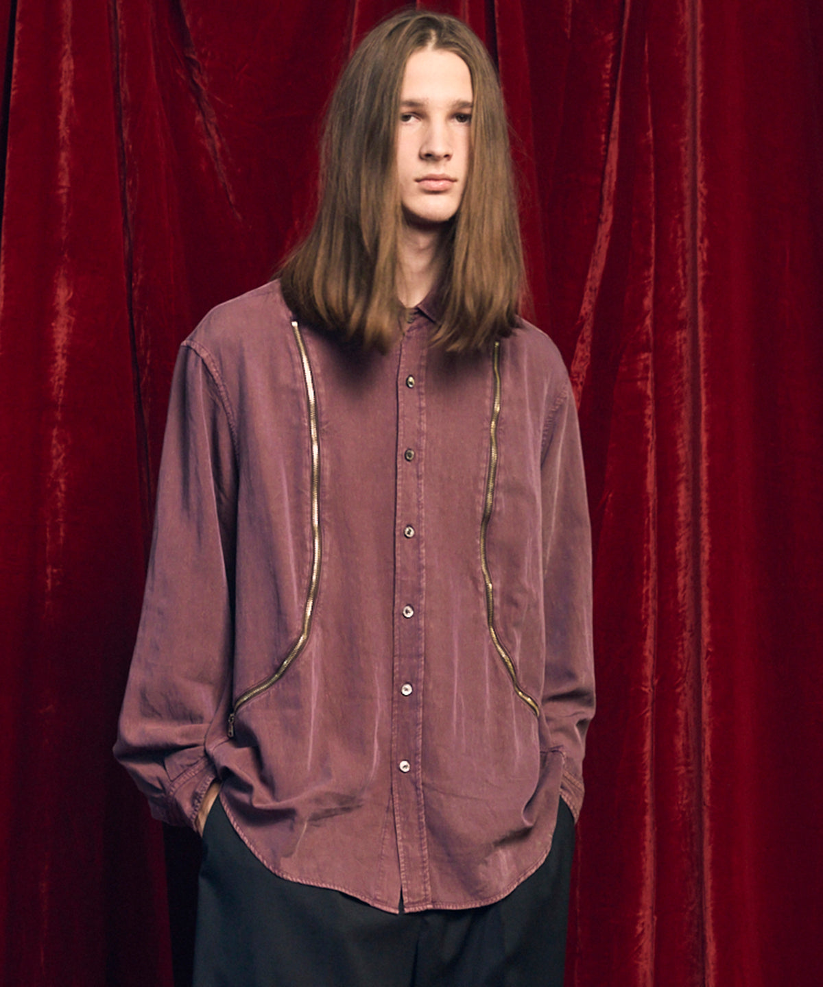 Prime-Over Curved Zip Regular Collar Shirt