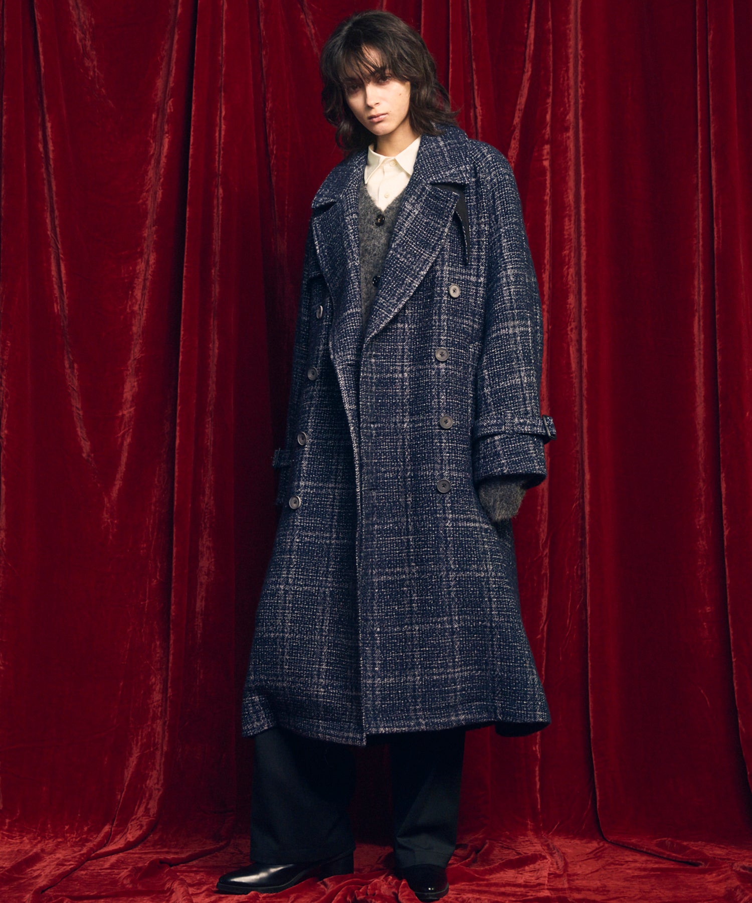 4 색 샹 브레이 씻을 수있는 양모 프라임-오버 일반 칼라 셔츠