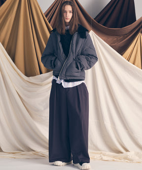 羊毛混合光滑的宽宽松裤子