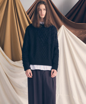 [25AW PRE-ORDER] Cable Shaggy Mix Prime-Over Crew Neck Knit Pullover