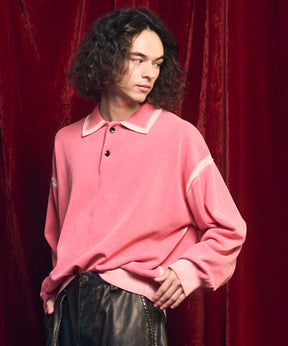 High Twist Pigment Bleach Prime-Over Long Sleeve Knit Polo Shirt