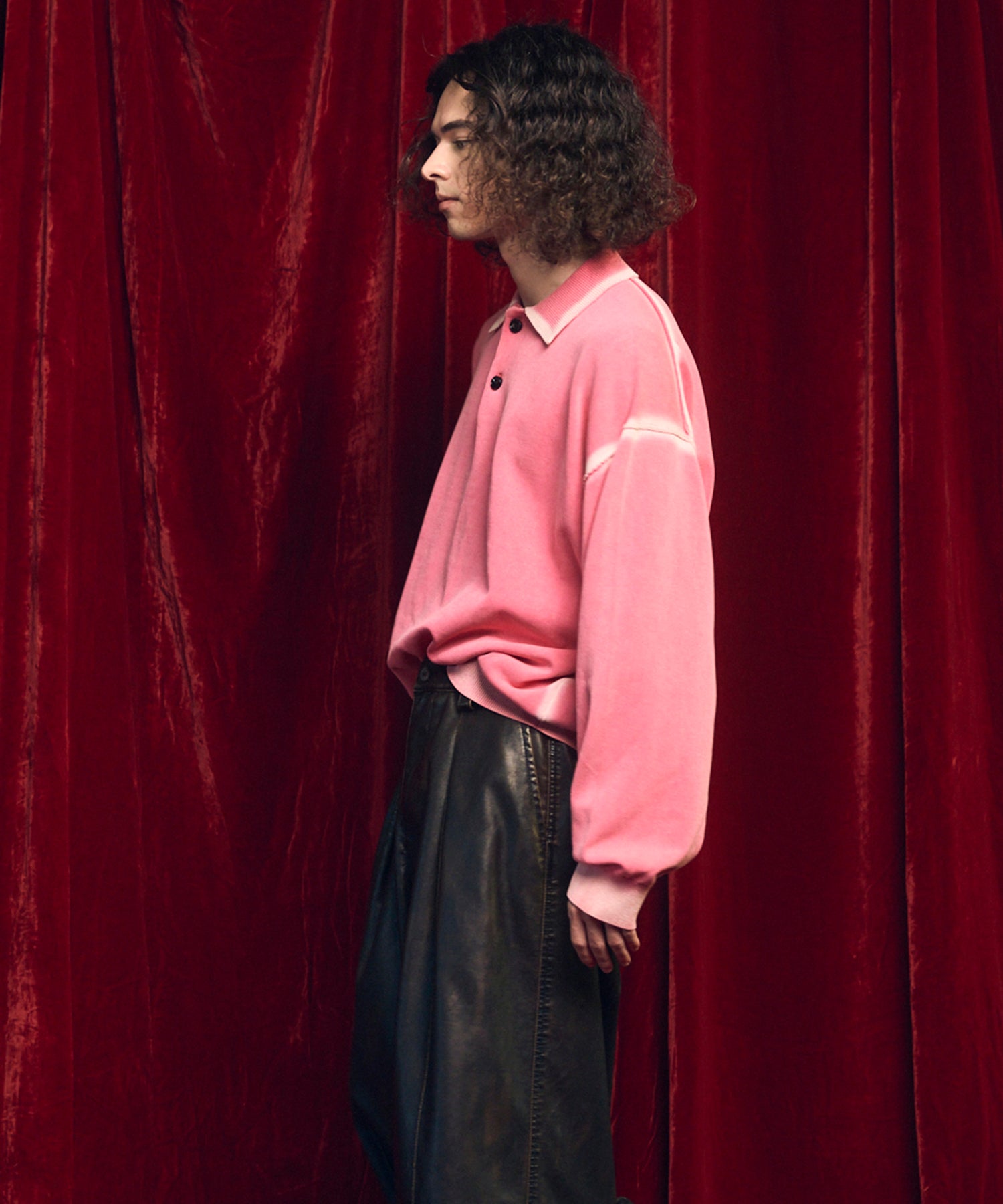 High Twist Pigment Bleach Prime-Over Long Sleeve Knit Polo Shirt