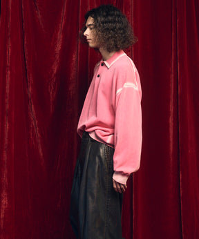 High Twist Pigment Bleach Prime-Over Long Sleeve Knit Polo Shirt