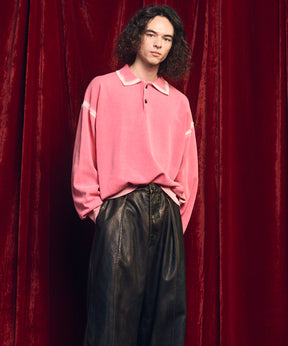 High Twist Pigment Bleach Prime-Over Long Sleeve Knit Polo Shirt