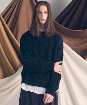 [25AW PRE-ORDER] Cable Shaggy Mix Prime-Over Crew Neck Knit Pullover
