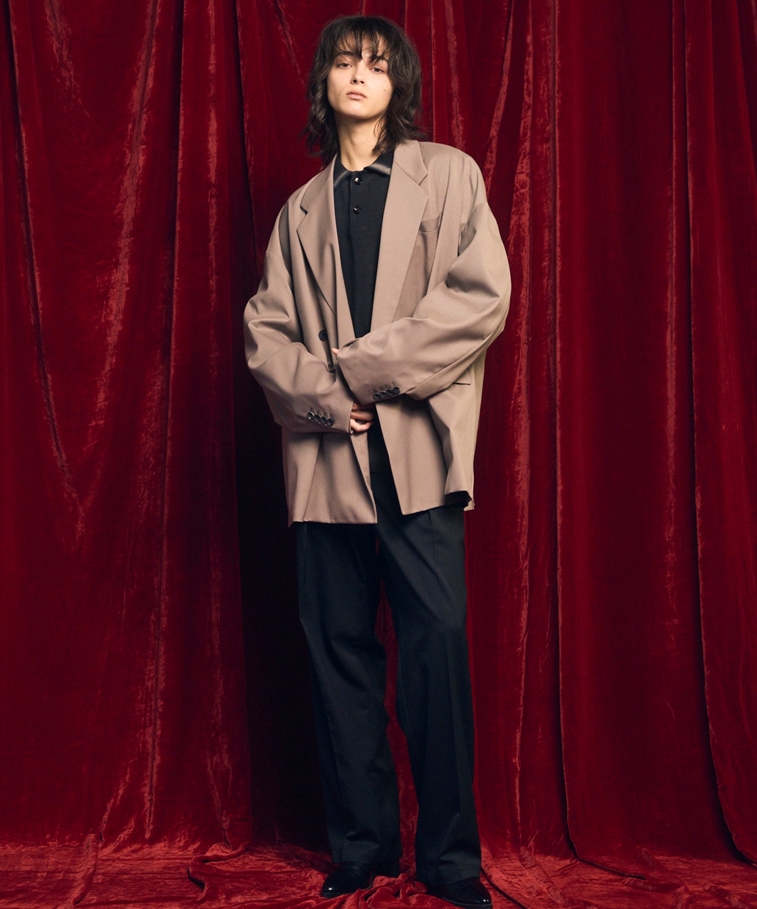 High Twist Pigment Bleach Prime-Over Long Sleeve Knit Polo Shirt