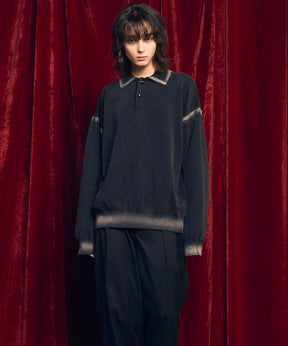 High Twist Pigment Bleach Prime-Over Long Sleeve Knit Polo Shirt
