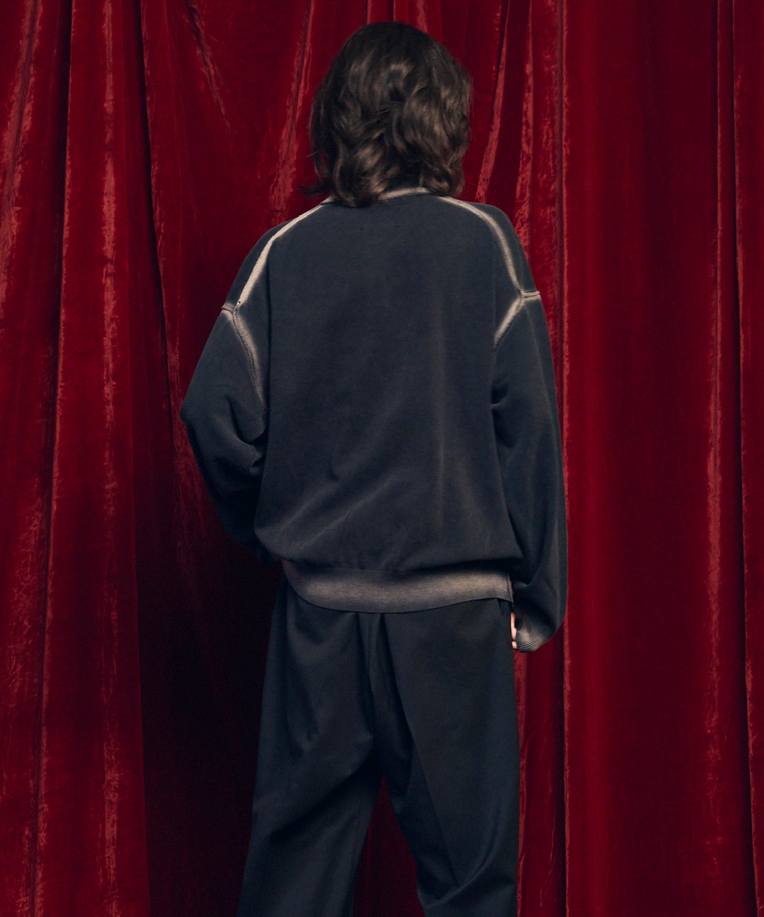 High Twist Pigment Bleach Prime-Over Long Sleeve Knit Polo Shirt