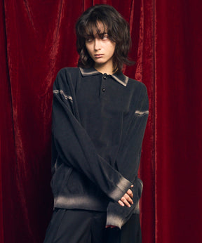 High Twist Pigment Bleach Prime-Over Long Sleeve Knit Polo Shirt