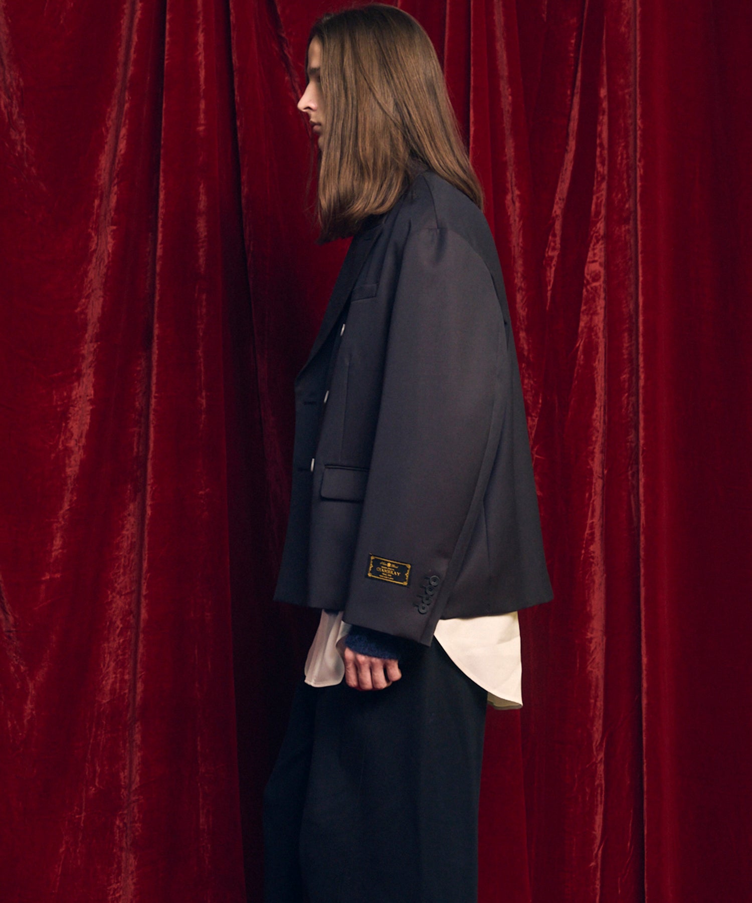 4种颜色Chambray可洗的羊毛峰峰翻领双胸夹克