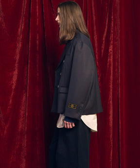 4种颜色Chambray可洗的羊毛峰峰翻领双胸夹克