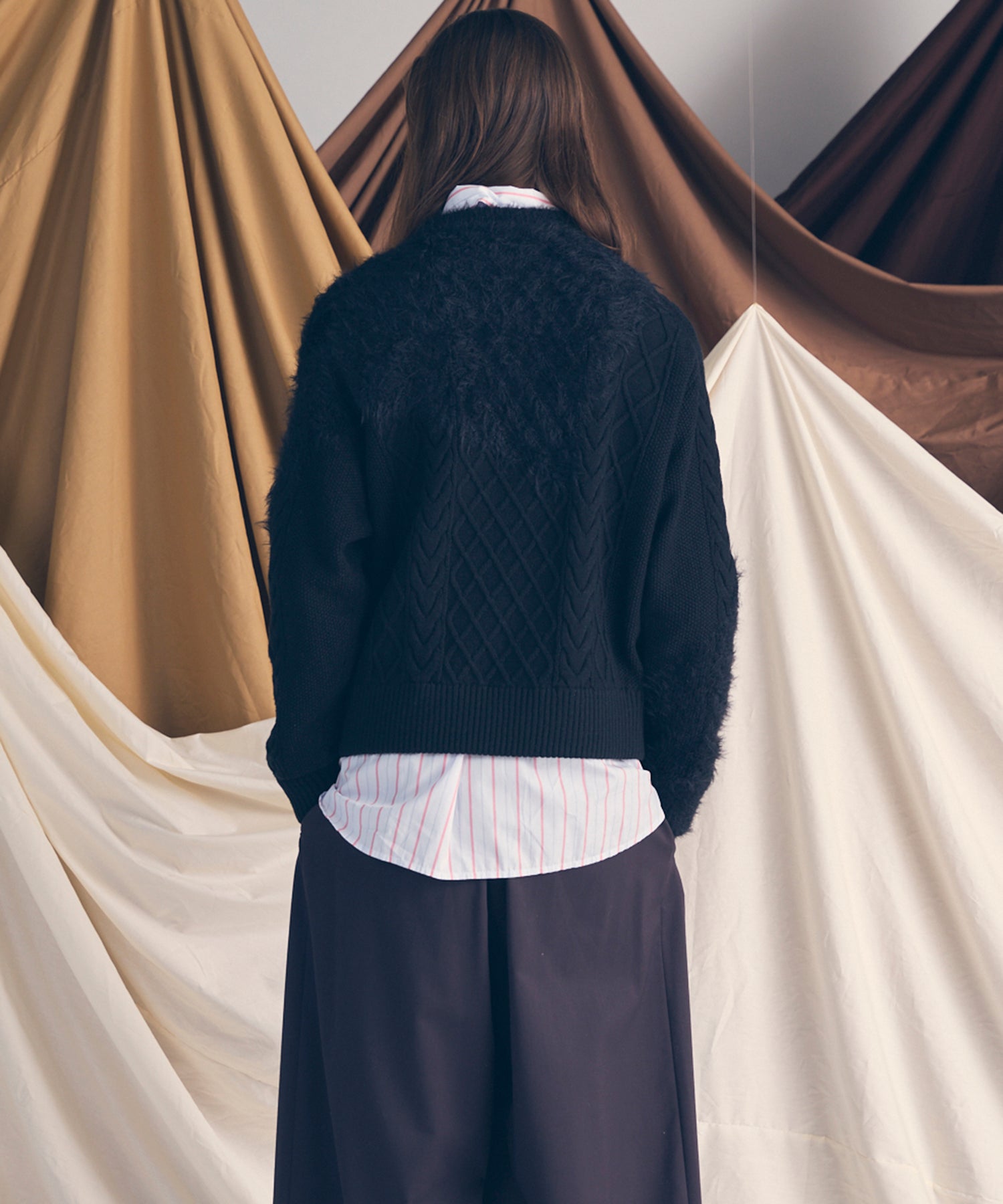 [25AW PRE-ORDER] Cable Shaggy Mix Prime-Over Crew Neck Knit Pullover