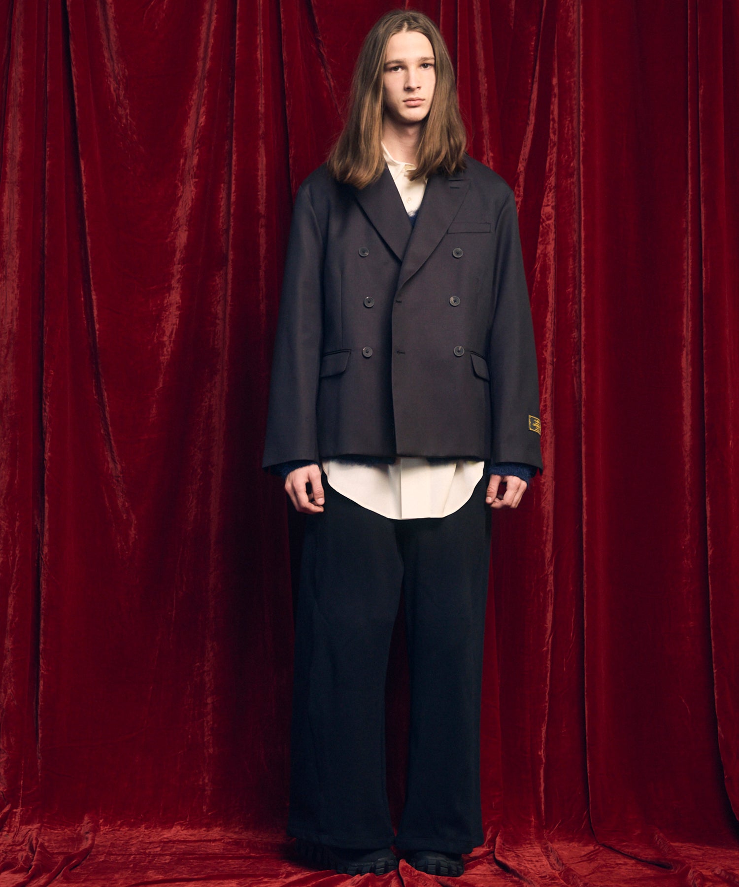 4种颜色Chambray可洗的羊毛峰峰翻领双胸夹克