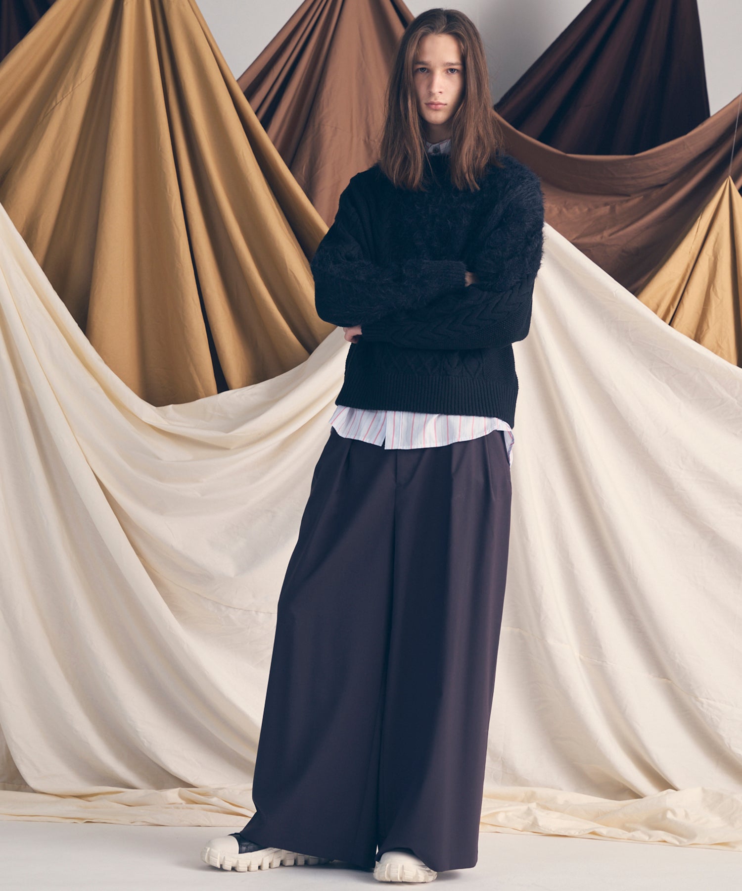 [25AW PRE-ORDER] Cable Shaggy Mix Prime-Over Crew Neck Knit Pullover