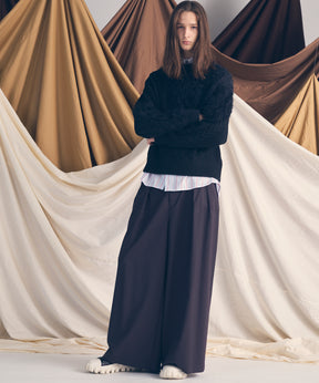 羊毛混合光滑的宽宽松裤子