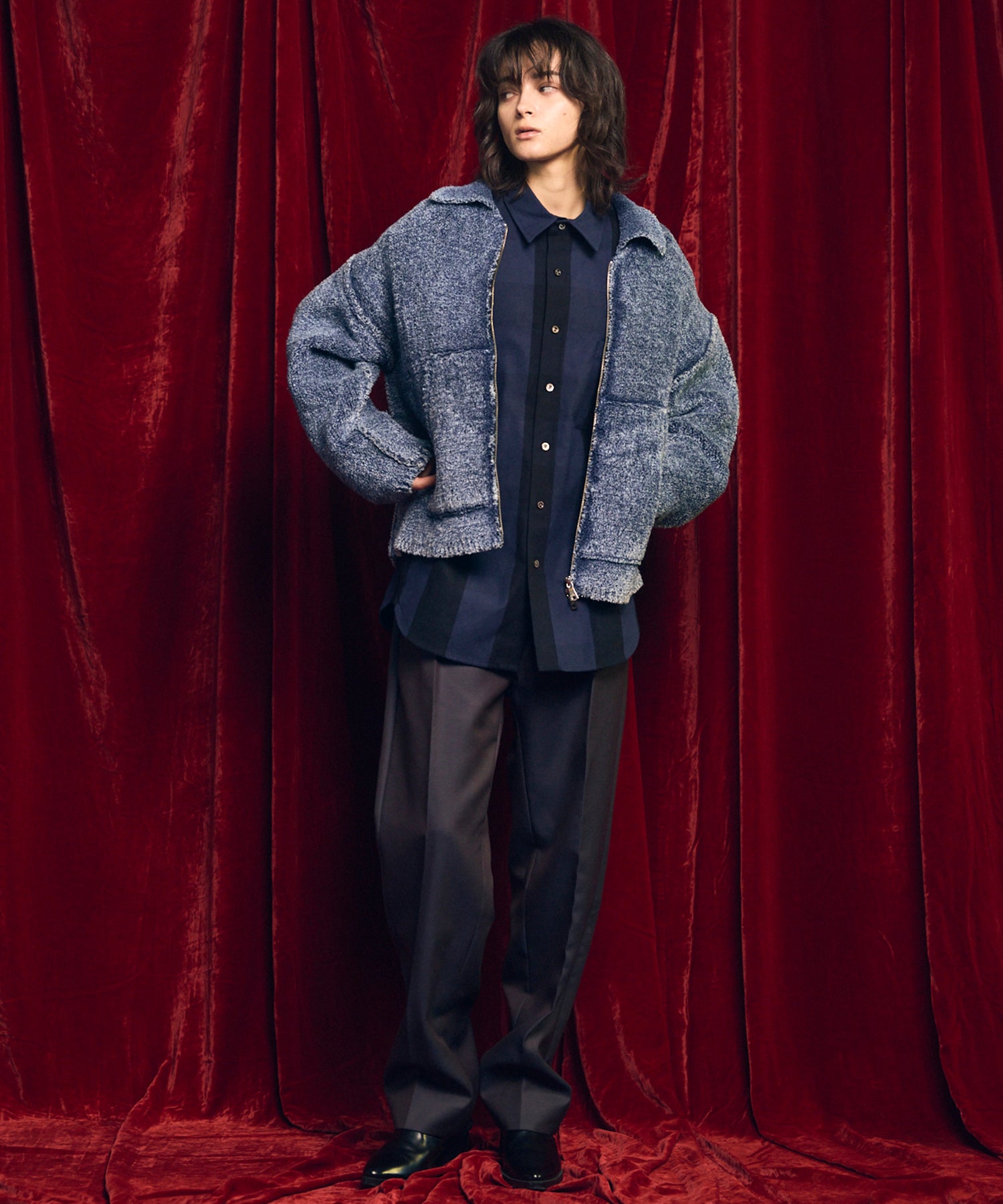 4 색 샹 브레이 세탁 가능한 양모 원은 직선 바지