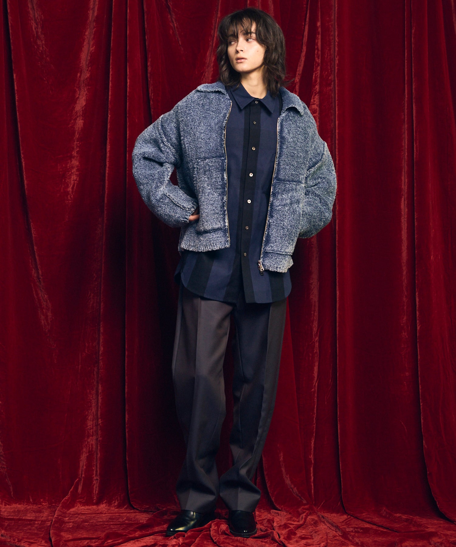 [意大利死库织物]原始的常规领绒布衬衫