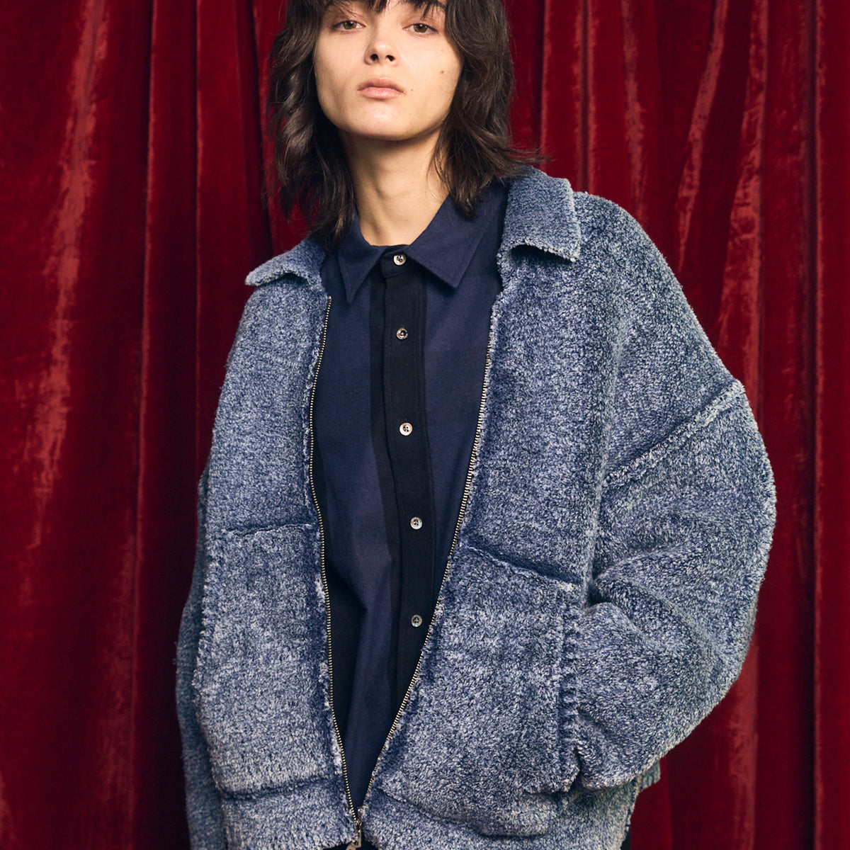 メゾンドファミーユ　シェード Fade Yarn Prime-Over Full Zip Knit